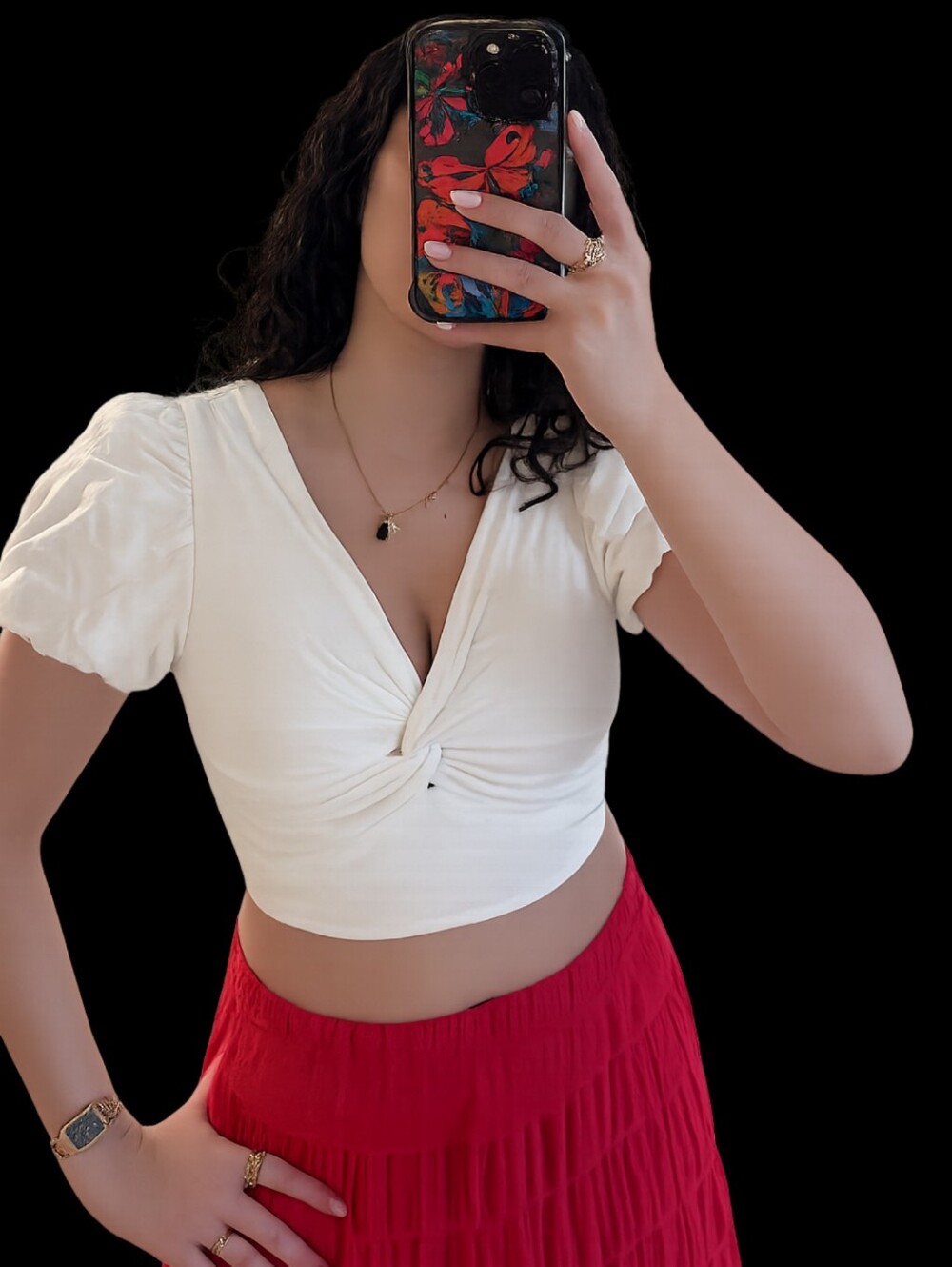 Knot-Front Puff Sleeve White Cotton Crop Top